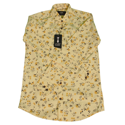 Yellow and Blue leaf Print Shirt