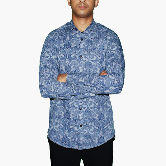 Blue Paisley Print Button Shirt