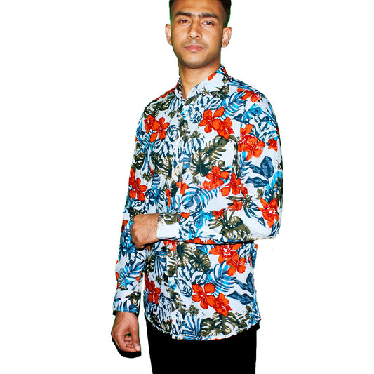 Floral Print Button Shirt - White