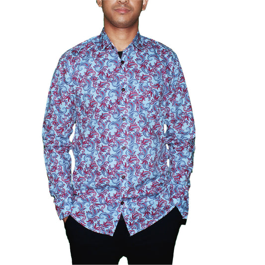 Paisley Pattern Shirt - Gray & Red