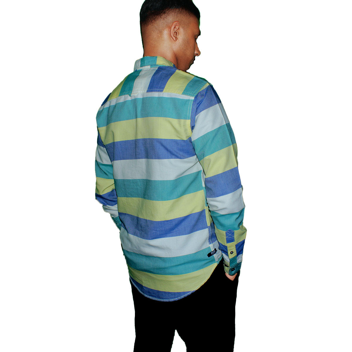 Stripe Button-Up Shirt - Blue, Yellow & Green