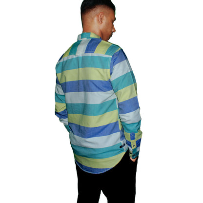 Stripe Button-Up Shirt - Blue, Yellow & Green