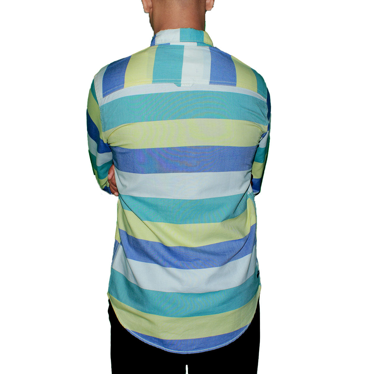 Stripe Button-Up Shirt - Blue, Yellow & Green