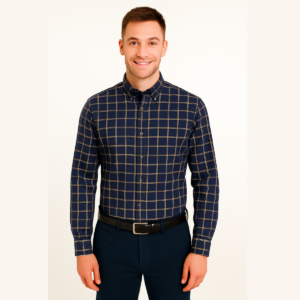 Blue Checkered Long Sleeve Shirt for Men