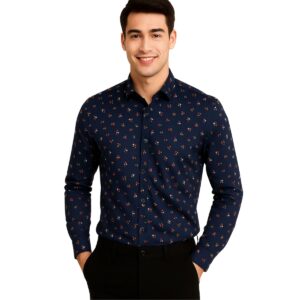 Dark Floral Printed Long Sleeve Shirt for Men