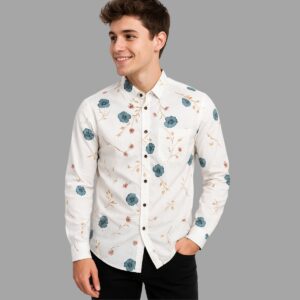 Floral Print Button-Up Shirt - White
