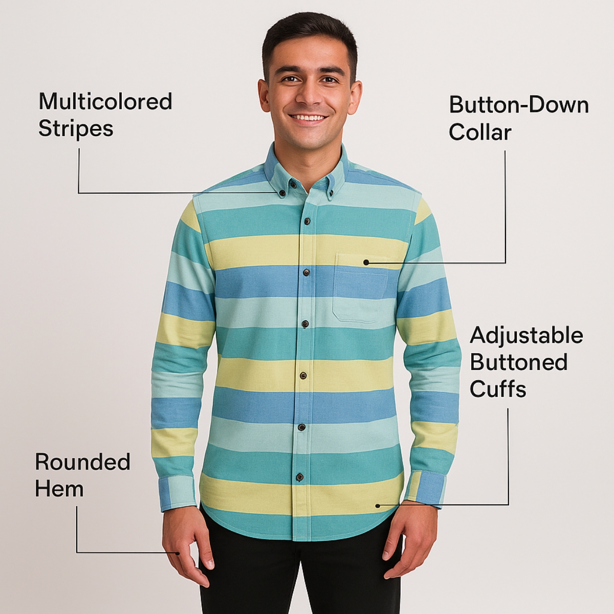 Multi-Stripe Shirt - Blue, Yellow & Green - Image 2