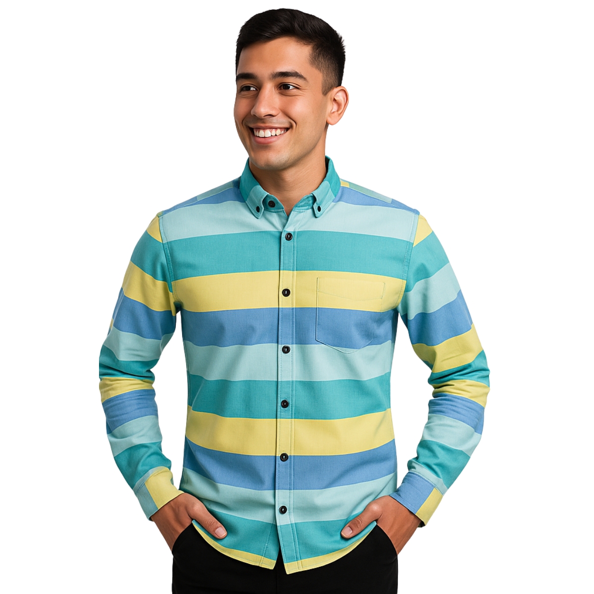 Multi-Stripe Shirt - Blue, Yellow & Green - Image 3