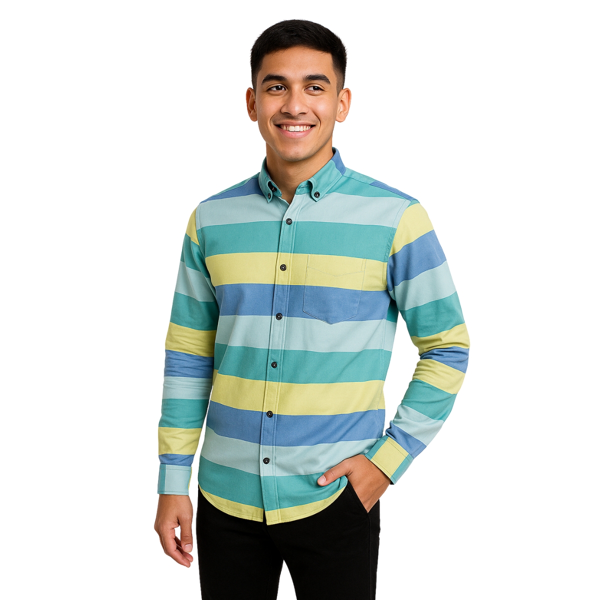Multi-Stripe Shirt - Blue, Yellow & Green - Image 5