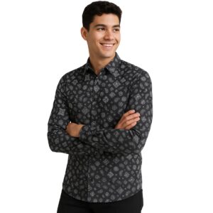 Paisley Pattern Button-Up Shirt - Dark Gray