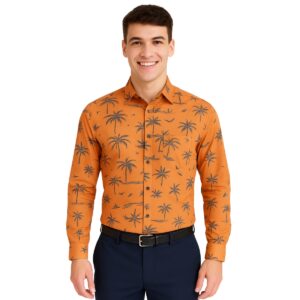 Palm Tree Print Orange Shirt for Men