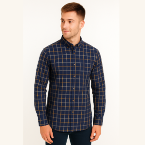 Blue Checkered Long Sleeve Shirt for Men