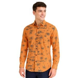 Palm Tree Print Orange Shirt for Men