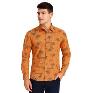 Palm Tree Print Orange Shirt for Men