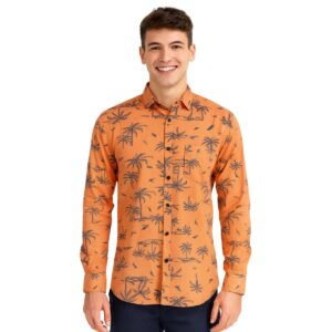 Palm Tree Print Orange Shirt for Men