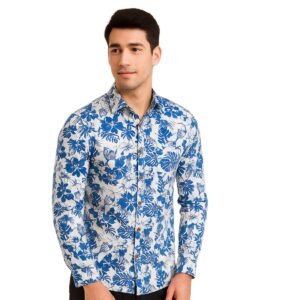 Tropical Floral Navy Blue Long Sleeve Shirt