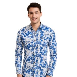 Tropical Floral Navy Blue Long Sleeve Shirt