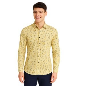 Yellow Floral Long Sleeve Shirt for Men