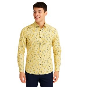 Yellow Floral Long Sleeve Shirt for Men