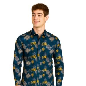 Yellow and Blue Tropical Print Shirt