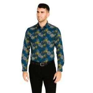 Yellow and Blue Tropical Print Shirt