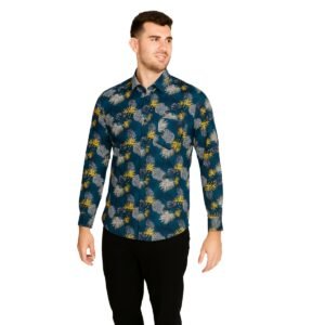 Yellow and Blue Tropical Print Shirt