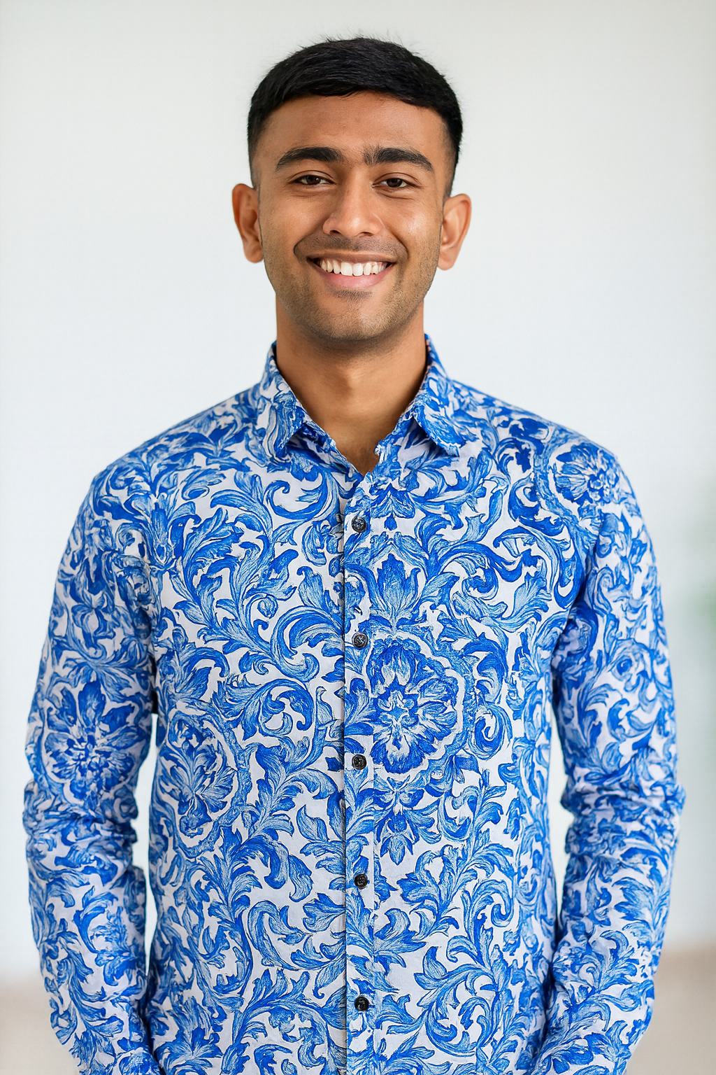 Stylesluxe Long Sleeve Printed Shirt for Men - Blue & White