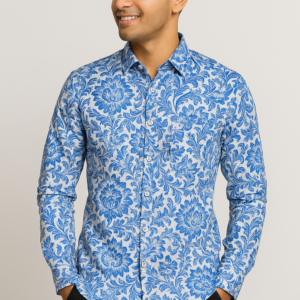 Stylesluxe Long Sleeve Printed Shirt for Men - Blue & White