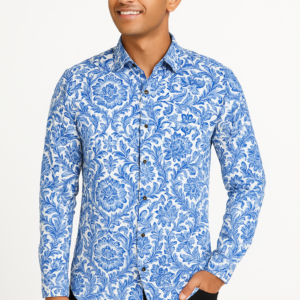 Stylesluxe Long Sleeve Printed Shirt for Men - Blue & White